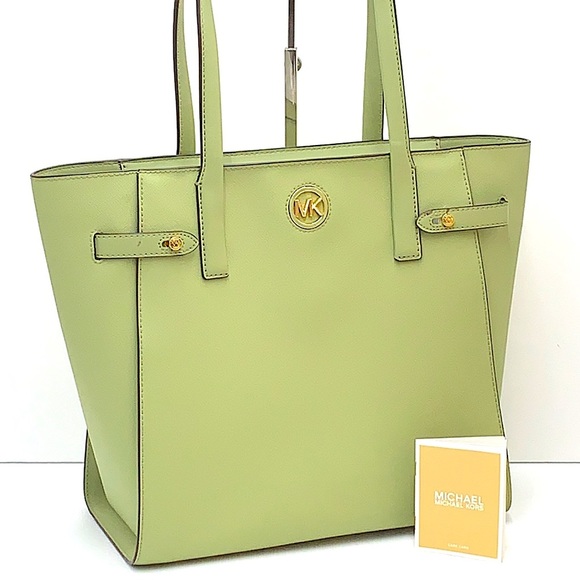 MICHAEL KORS CARMEN LARGE NORTH SOUTH TOTE LIGHT SAGE COLOR - Picture 3 of 16